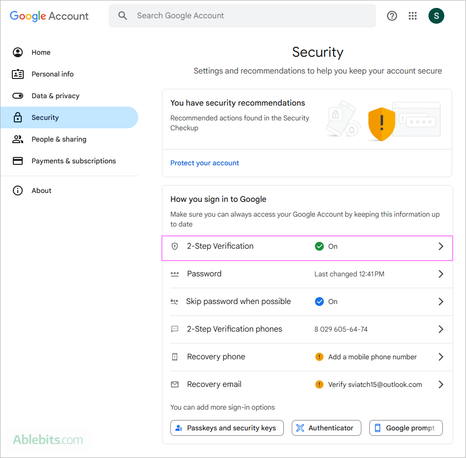 Enable two-step verification with your Google account.