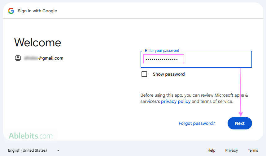 Enter your Gmail password.