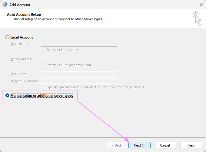 Choose manual setup.