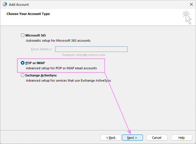 Choose POP or IMAP.