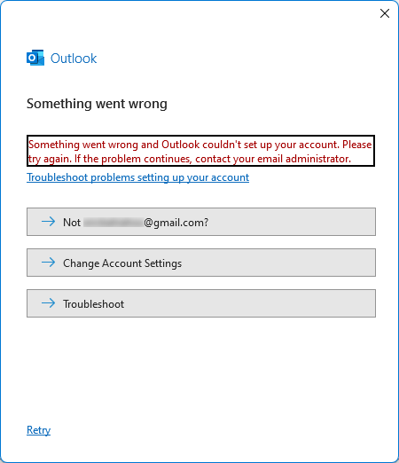 Something went wrong errors in Outlook