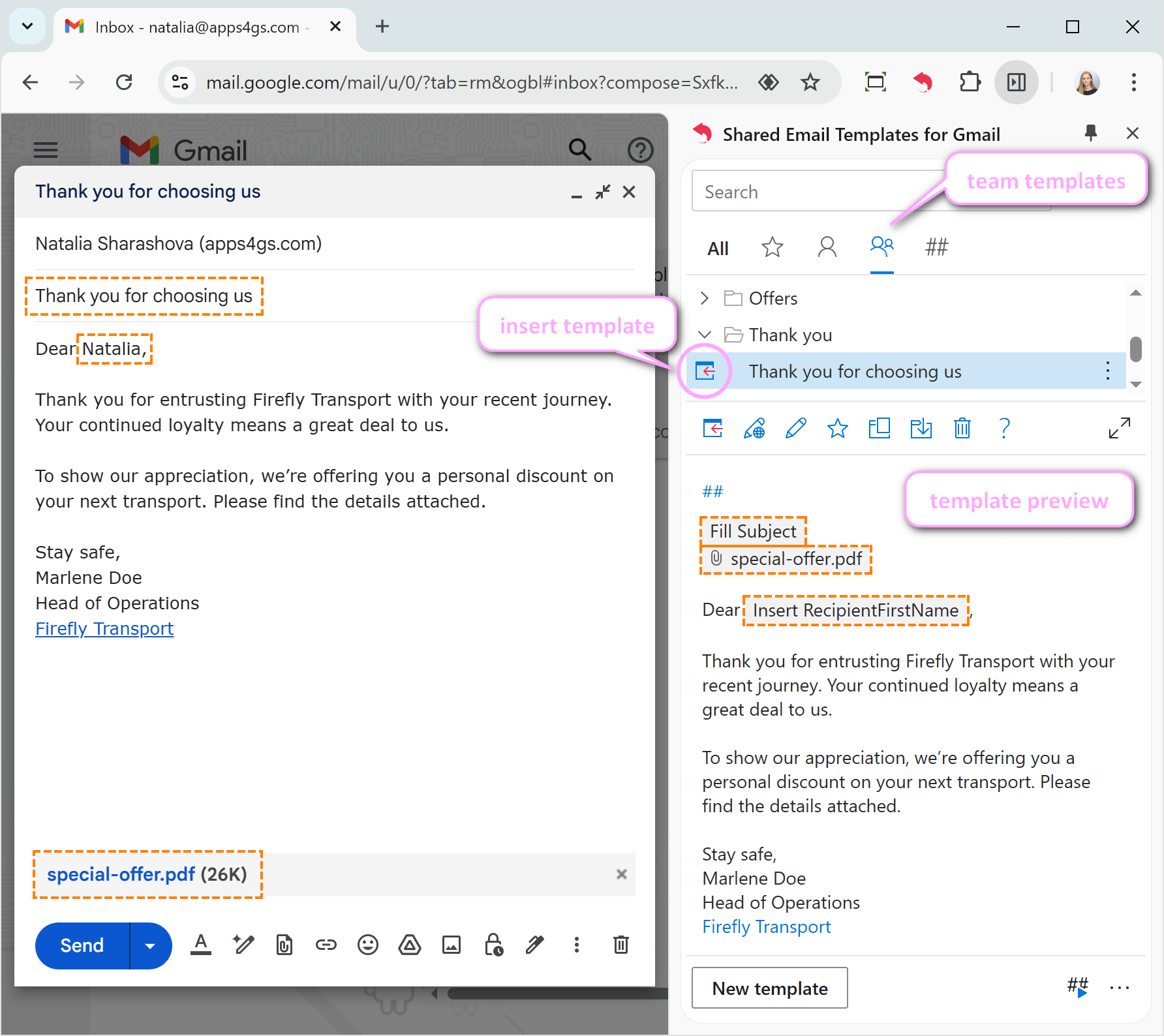 How to insert shared templates into Gmail.