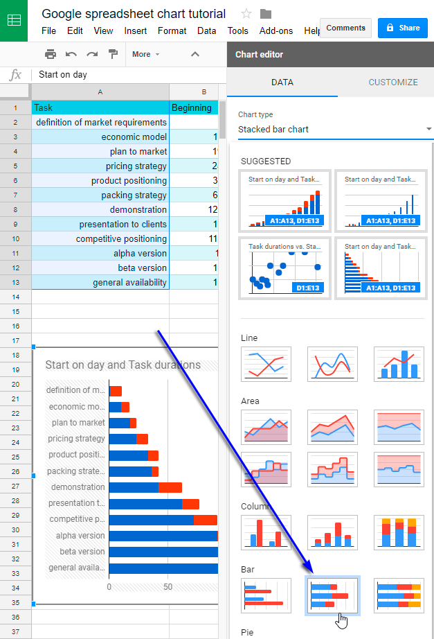 How to insert Stacked bar chart