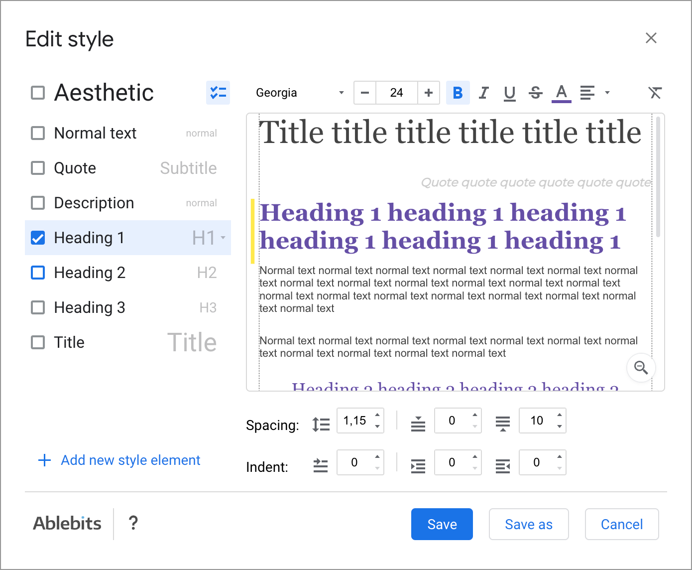 Edit styles in Doc Tools.