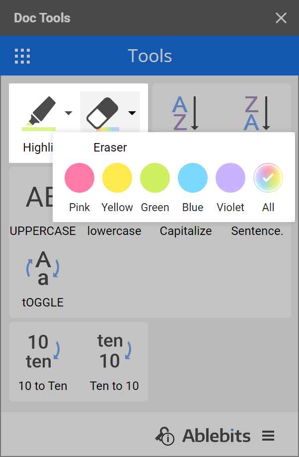 Eraser for different color including for all colors.