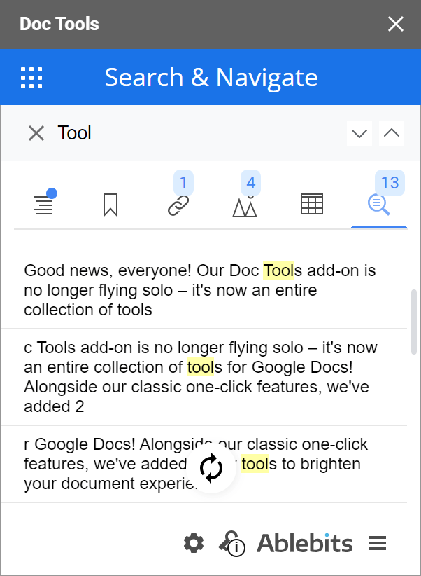 Search & Navigate in Doc Tools.