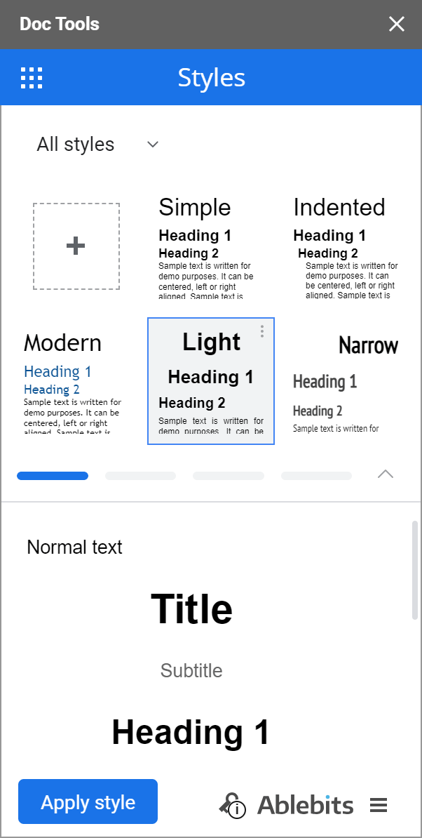 Styles add-on as part of Doc Tools.