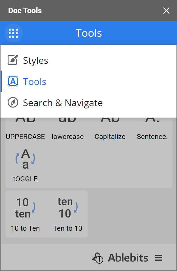 3 add-ons in Doc Tools.
