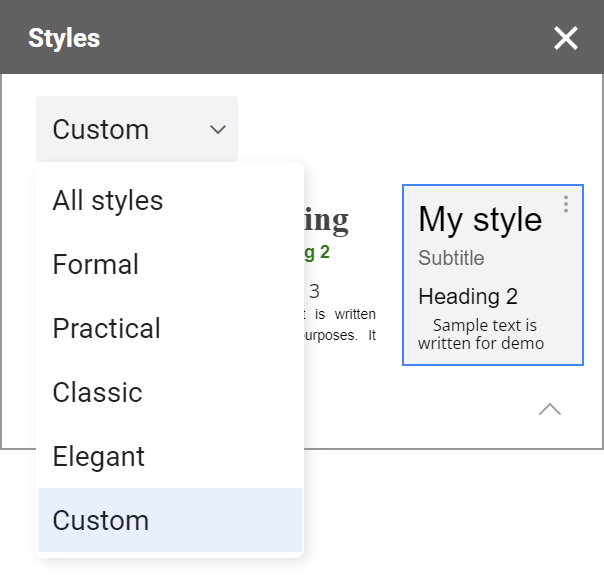 See all custom styles in one group.