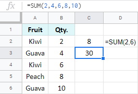 Add multiple numbers directly within the formula.