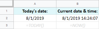 Insert today's date in Google Sheets.