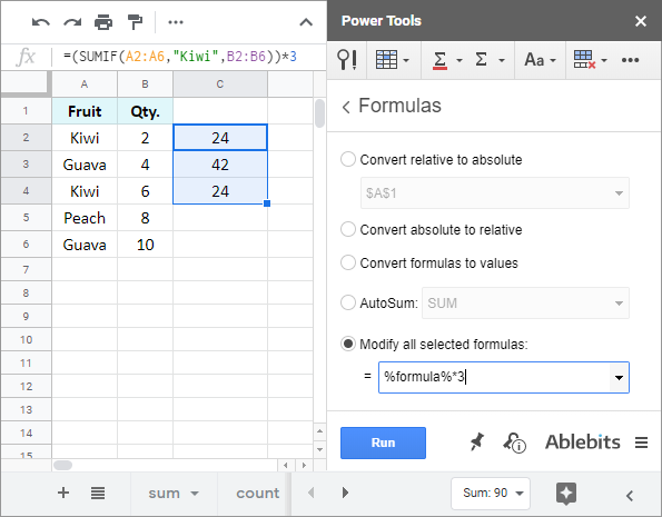 Modify all formulas at once.