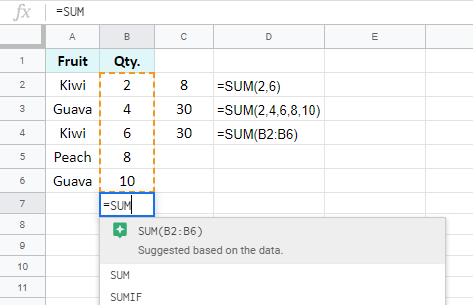 How to sum a column in Google Sheets.