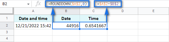 ROUNDDOWN function to separate the units