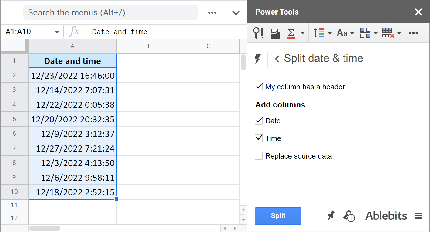 Split Date & Time add-on.