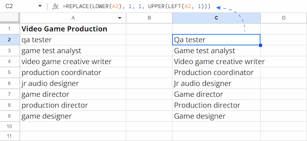 Illustration of the formula that capitalizes the first letter and makes the rest lowercase in a cell. Illustration of the formula that capitalizes the first letter and makes the rest lowercase in a cell.