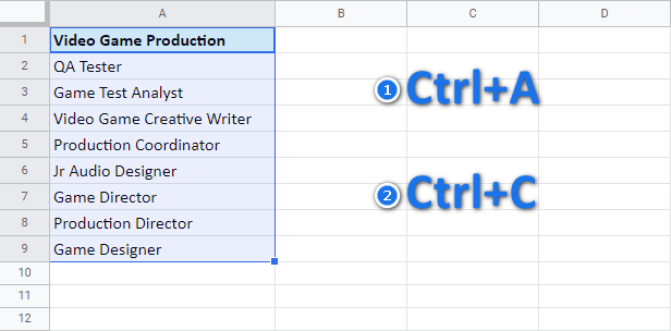Select data in Google Sheets.