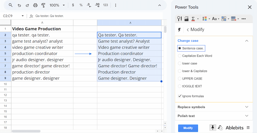 Applying the Sentence case feature in Power Tools. Applying the Sentence case feature in Power Tools.
