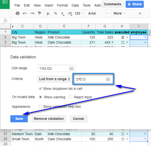 Change the reference range for Data validation