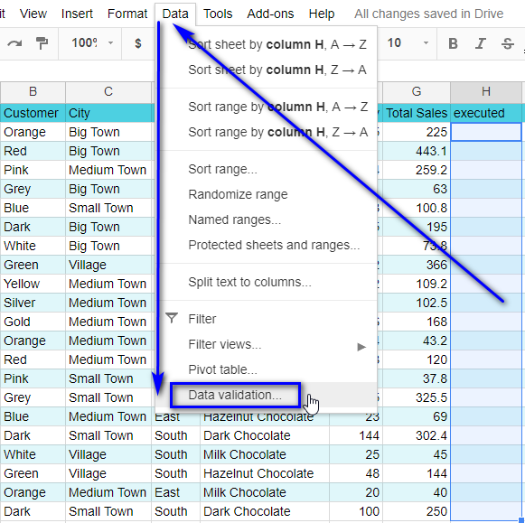 Add data validation to a spreadsheet