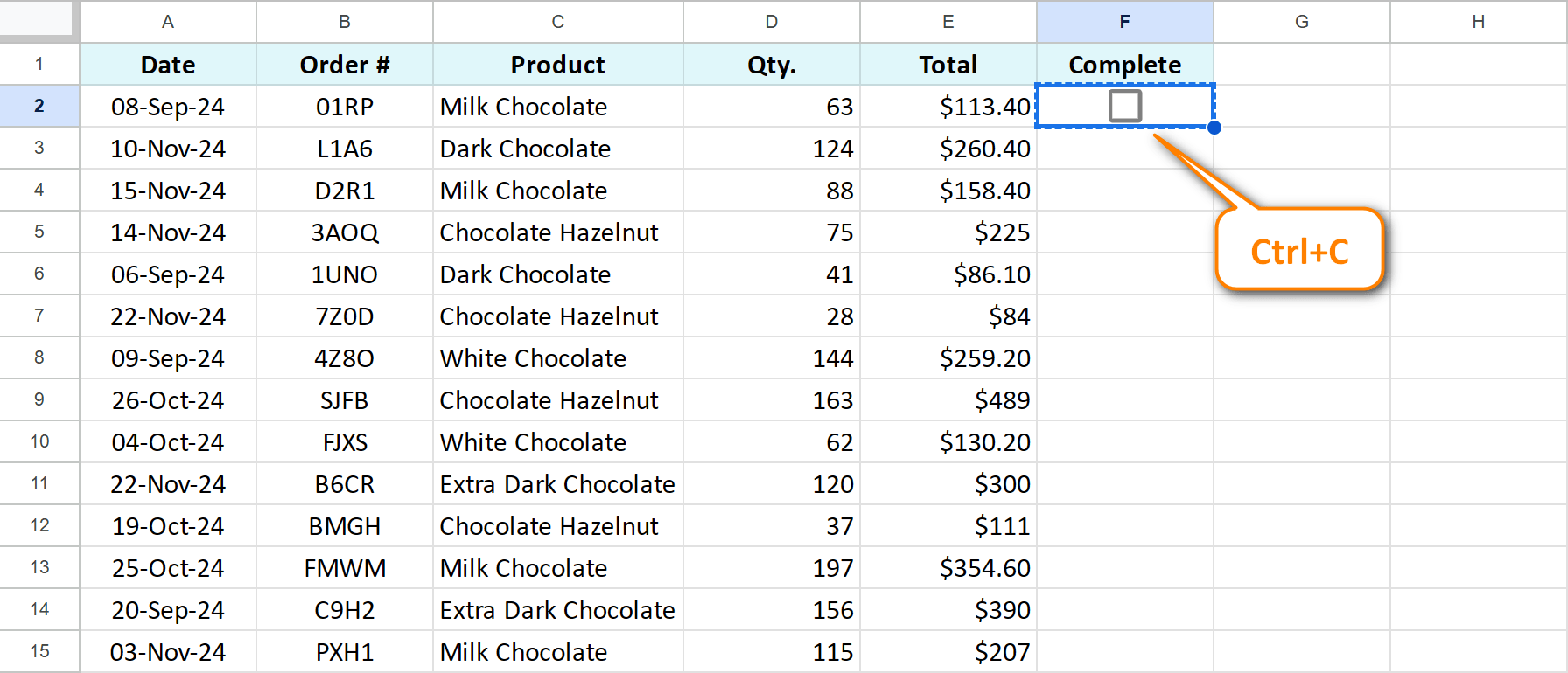 Copy a cell with a checkbox.