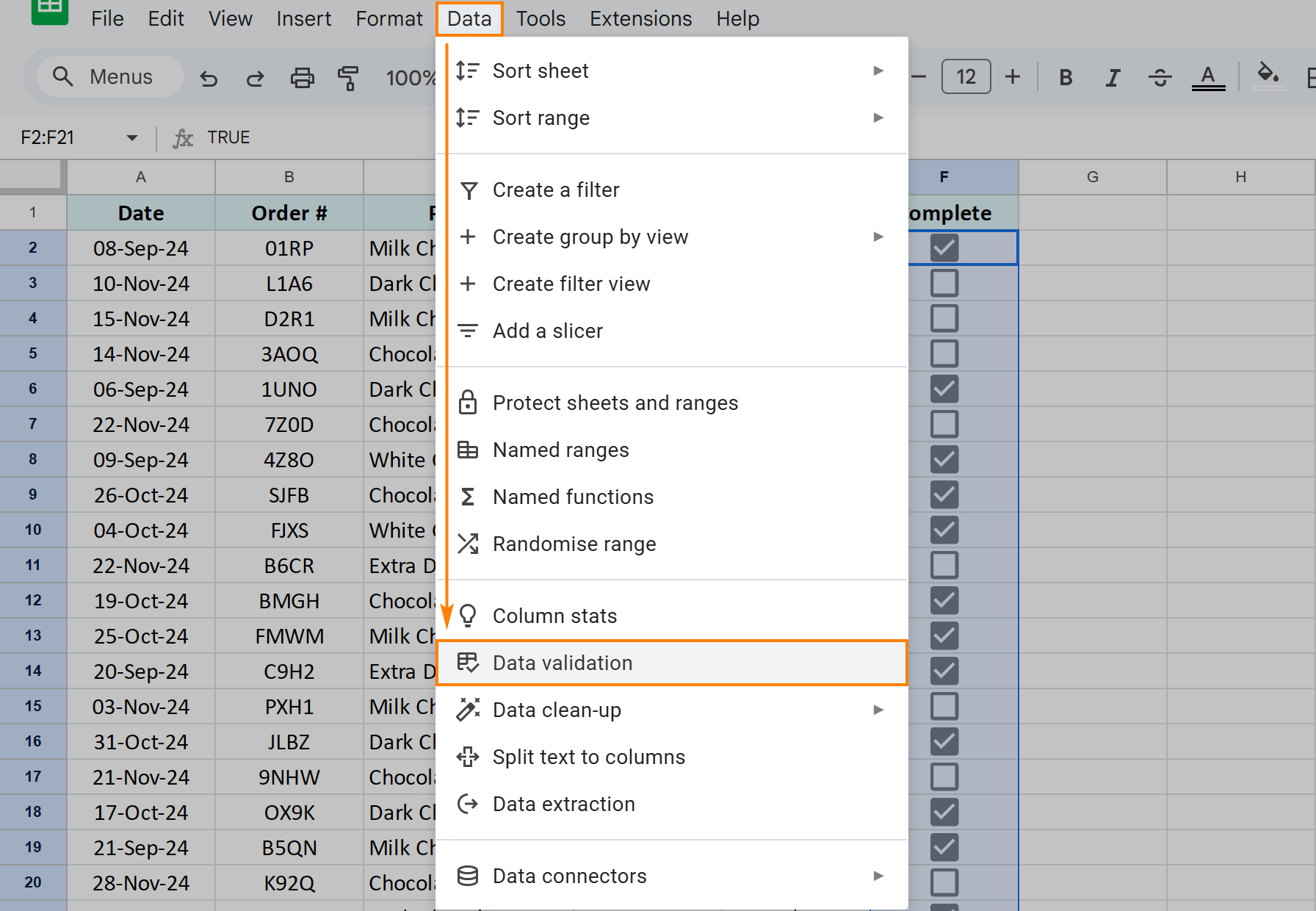 Open the data validation rules.