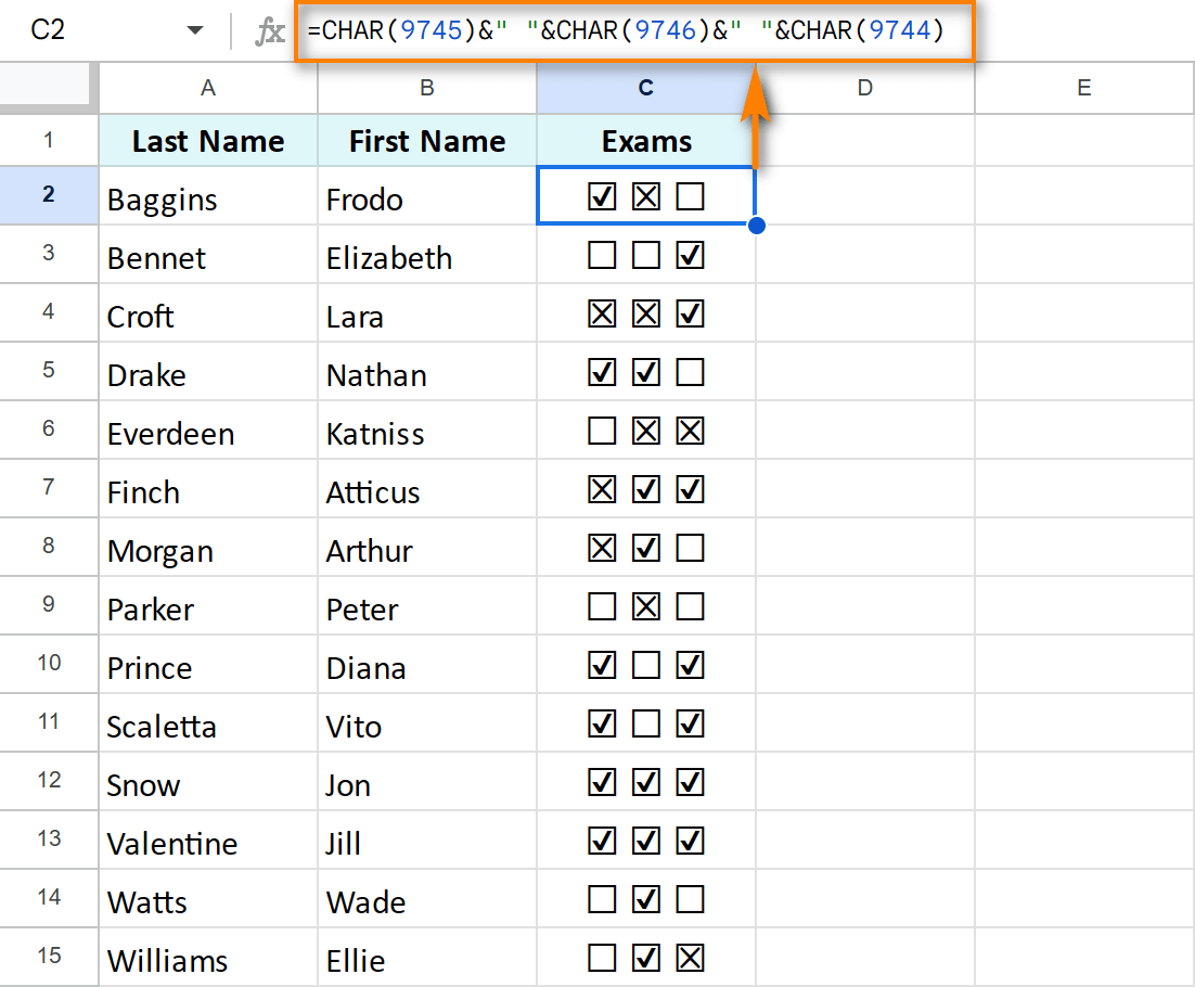 Google Sheets option to add multiple checkboxes in one cell.