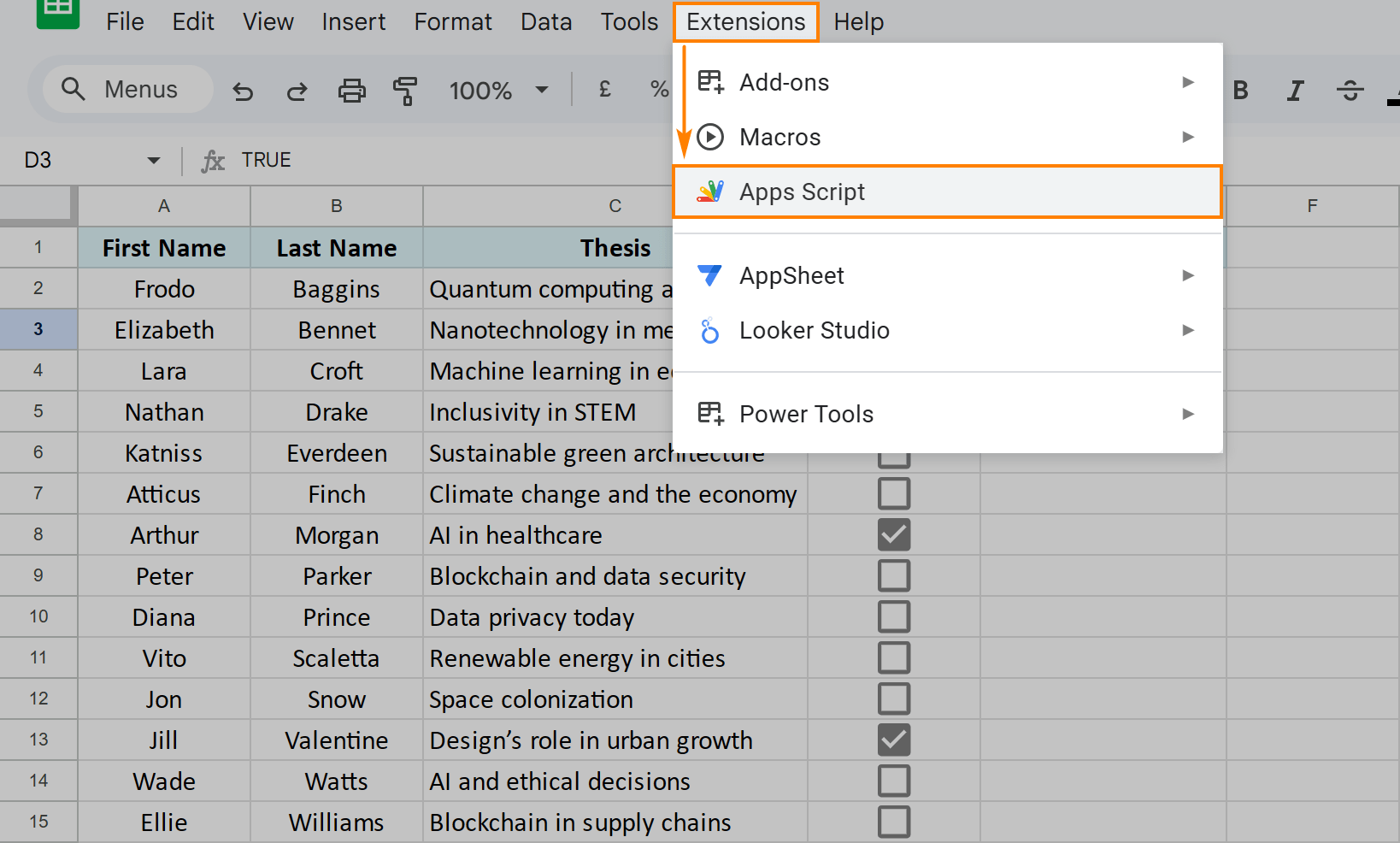 Open script editor in Google Sheets.