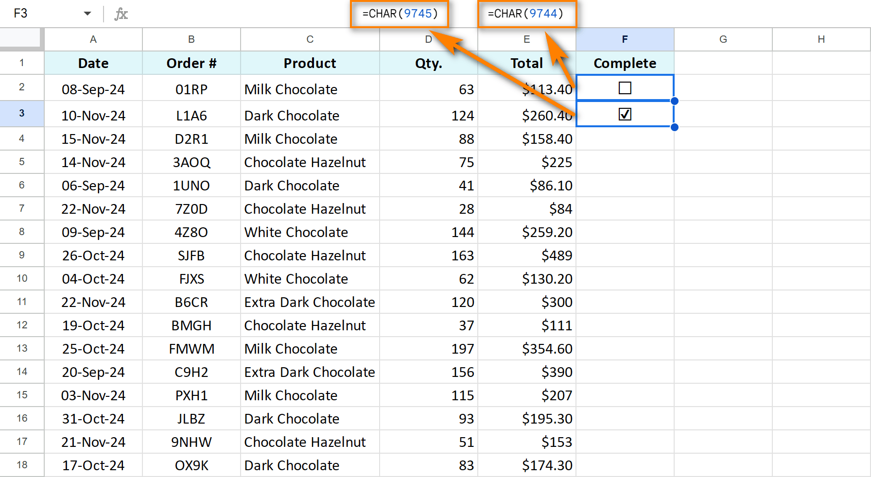 Use Google Sheets checkbox formulas for static icons.