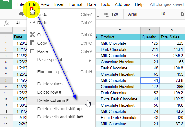 Add Delete And Resize Columns In Google Sheets