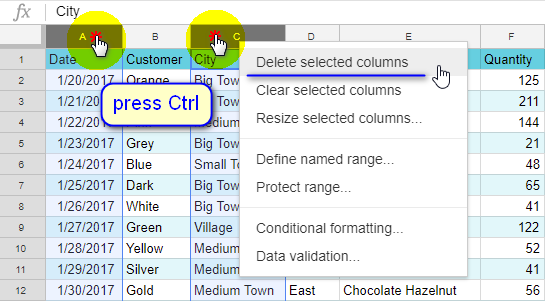 Delete multiple non-adjacent columns from your table.