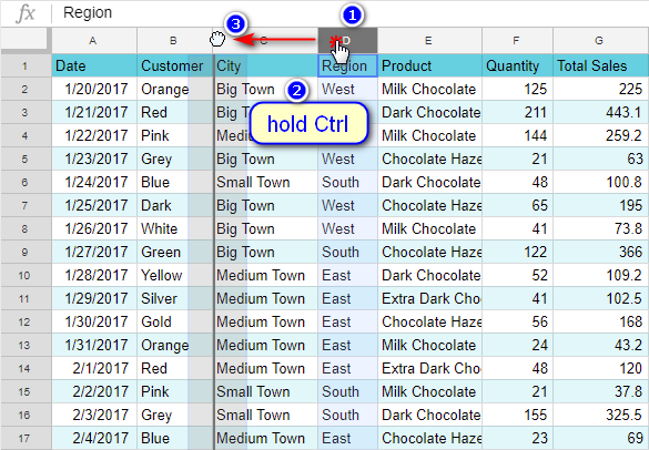 Move a column in Google Shift using Ctrl on your keyboard.