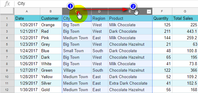 Select multiple columns in Google Sheets.