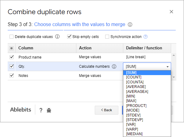 How to sum up the rows in google spreadsheet