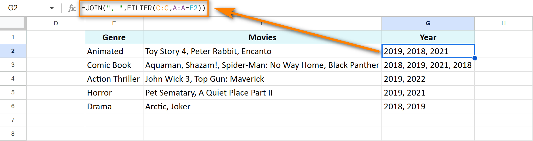 Bring years for the corresponding movies together.