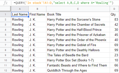 All books written by J.K. Rowling you have available.