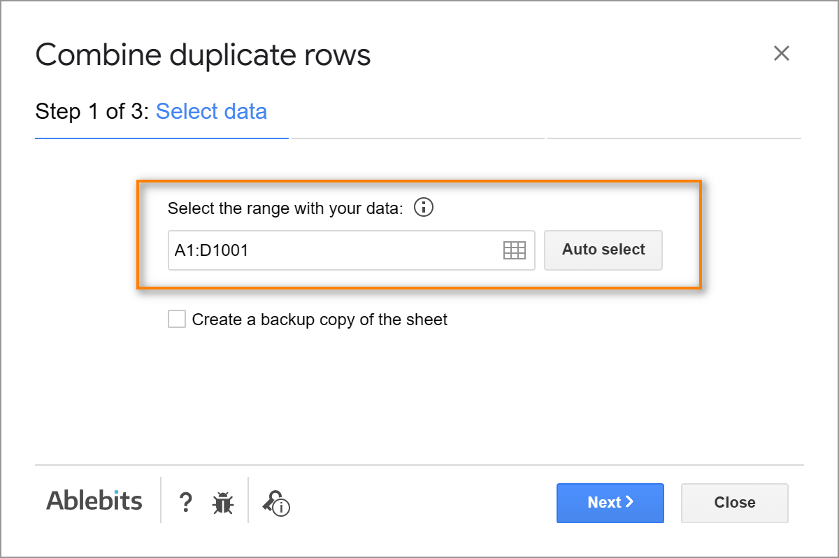 Select the range with your data.