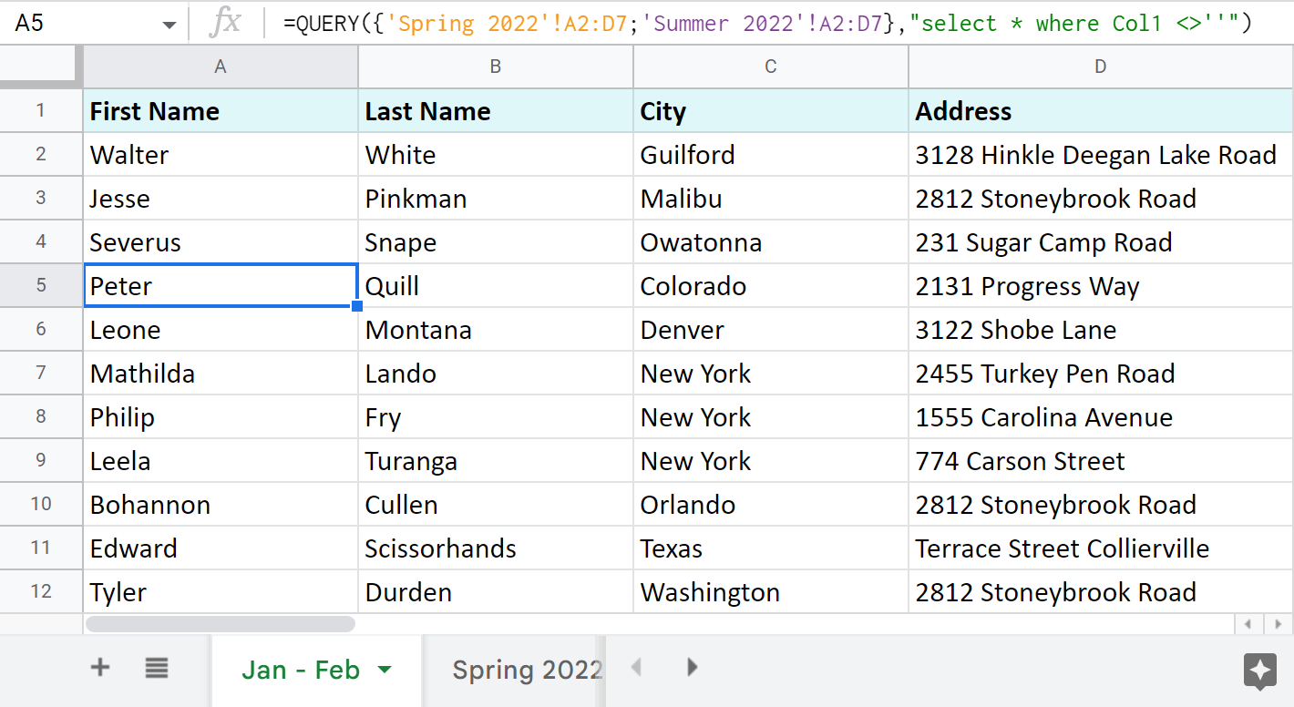 Google Sheets QUERY – import ranges from multiple sheets.