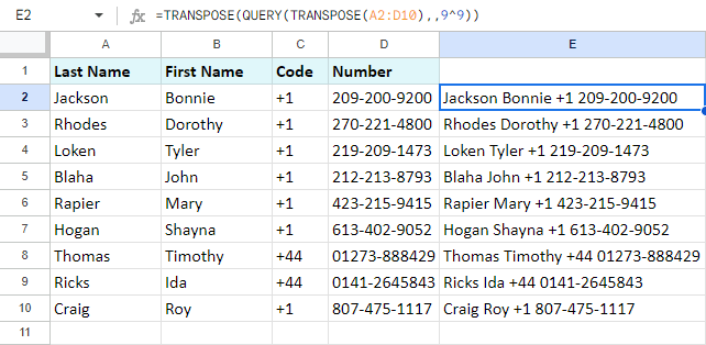 How to combine cells in Google Sheets using QUERY.