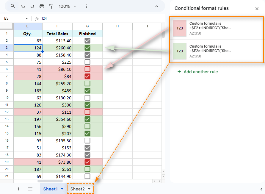 Bring conditions to other sheets