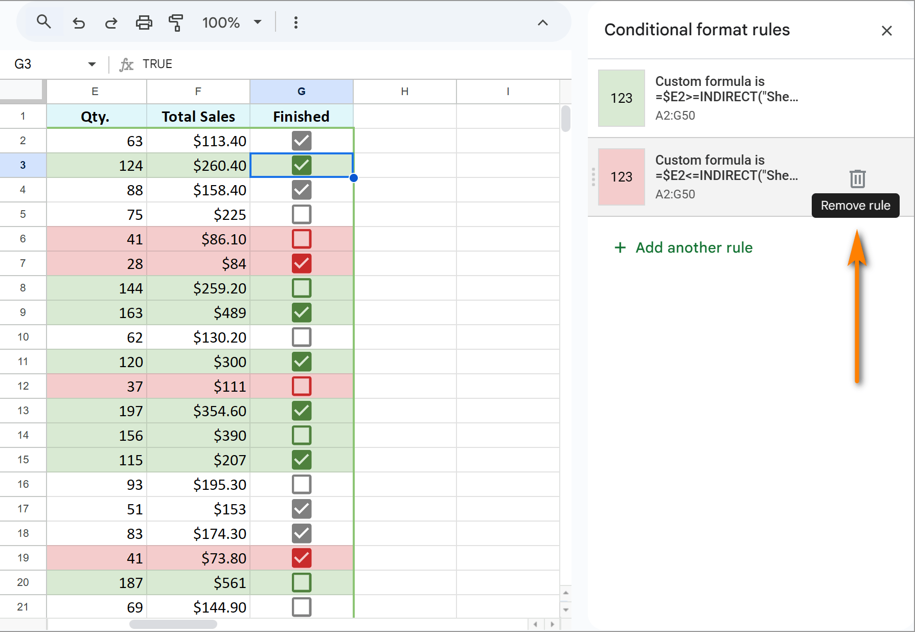 How to remove conditional formatting in Google Sheets.