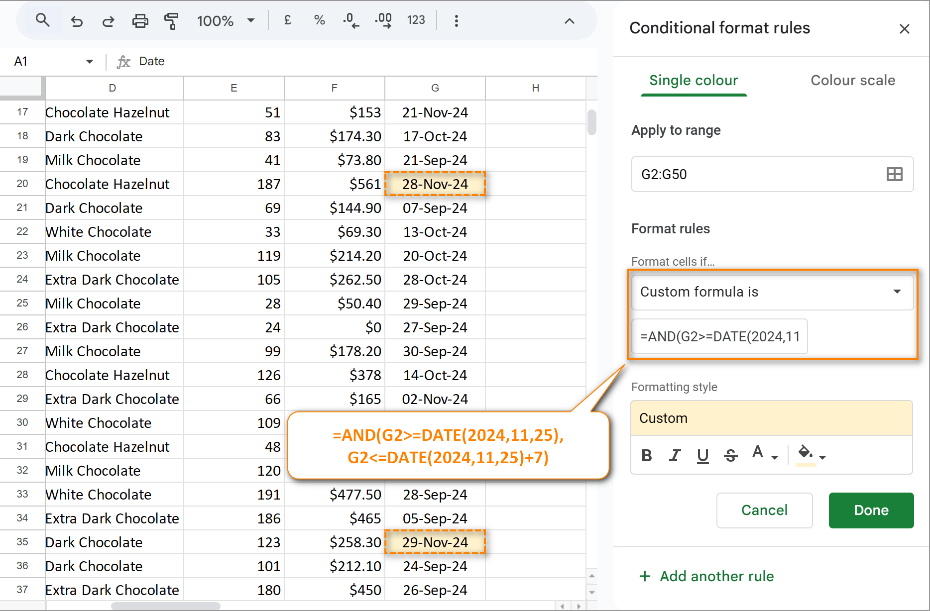 Specify the date with the DATE function.