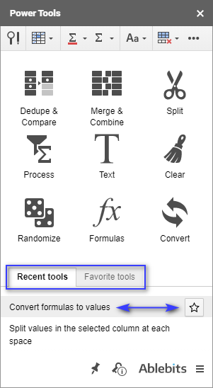 Find the action in the recently used or add to favorites.