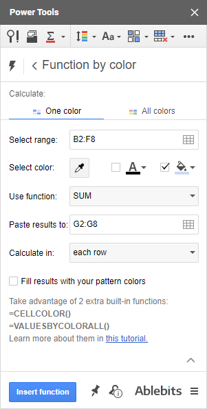 Sum values by color.