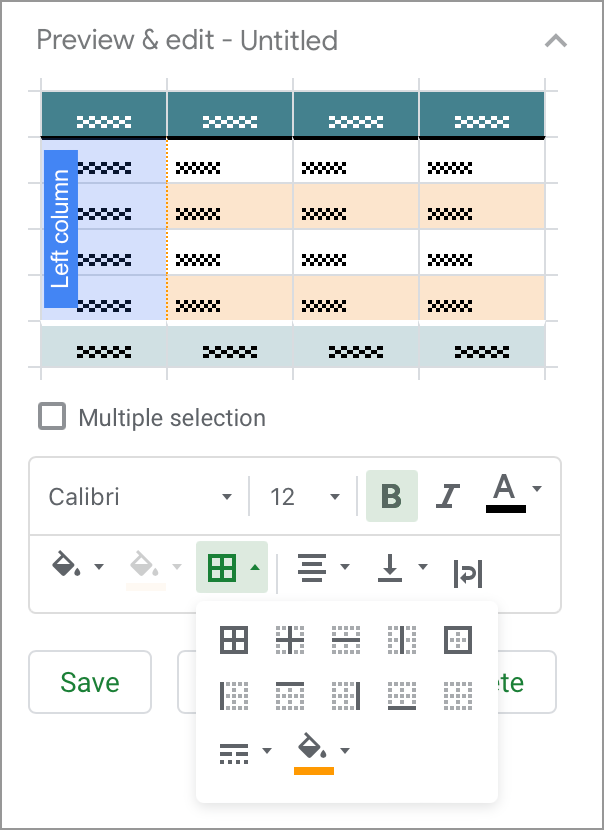 Format data as table using Google Sheets add-on.