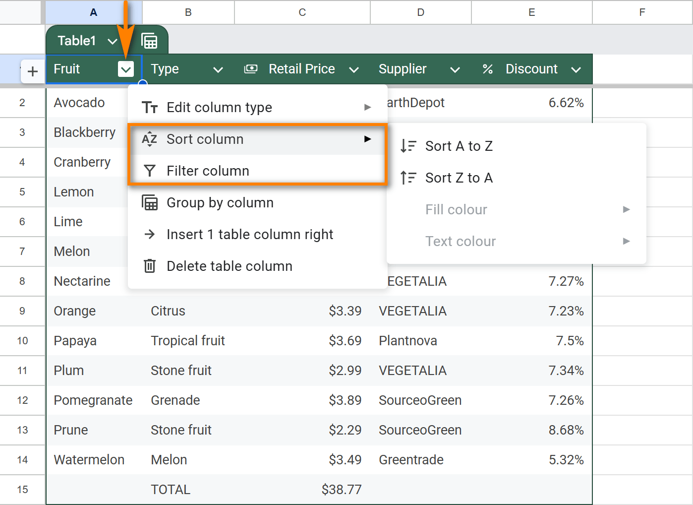 Create a table in Google Sheets and sort or filter it.