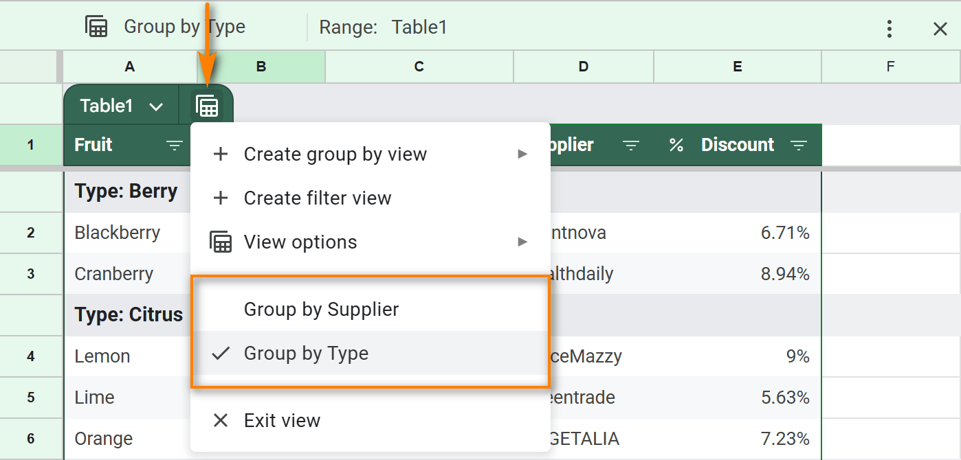 Create different table views in Google Sheets and switch between them.