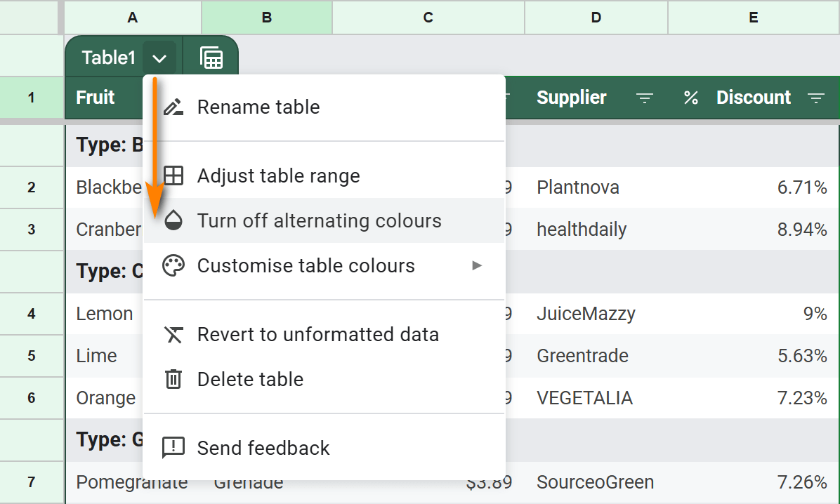 Turn off alternating colors from your Google Sheets table.