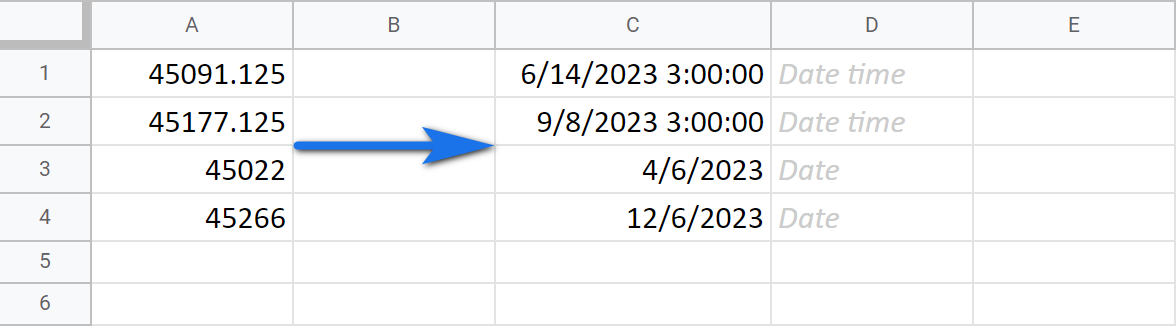 Automatic format (integers) vs. date format.