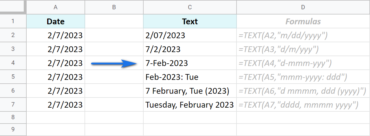 Google Sheets: convert dates to text and change the format.